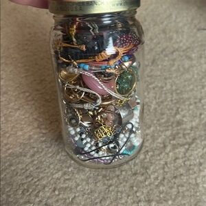 Jewelry Jar with Gold Kendra Scott Necklace & Alex and Ani bracelet